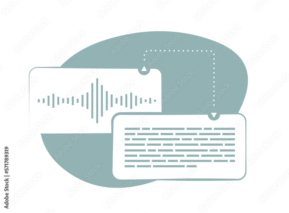 Poster speech to text - automatic voice recognition concept. convert voice to text illustration with proces