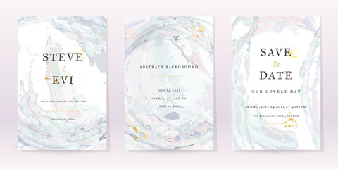 Marble Watercolor Set Art Design. Gold Invitation