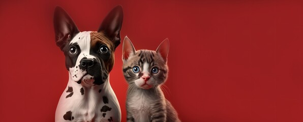 Cute cat and cute dog together. Generative Ai.