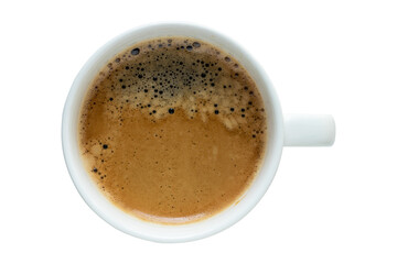 Top view cup of coffee isolated on transparent background