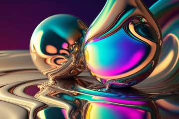 Two abstract shiny iridescent blobs.