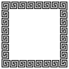 Greek frame ornaments, meanders. Square meander border from a repeated Greek motif Vector illustration on a white background