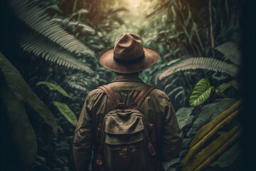 Fototapeta premium Backpacking into the Wilderness: A Hiker's Adventure with Generative AI