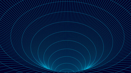 Futuristic abstract blue texture of frame wormhole. 3D portal hole grid background. Big data visualization. Vector illustration.