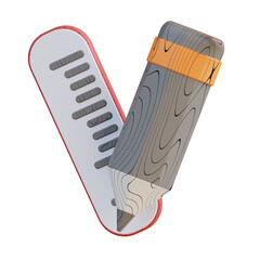 3D illustration of pencil and ruler