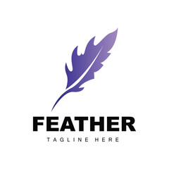 Feather Logo, Abstract Simple Feather Design, Wing Feather Vector, Pencil Stationery, Simple Icon
