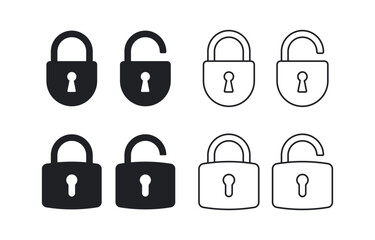 Lock icon. Padlock icon. Types of locks to use in app design. Lock open and closed.