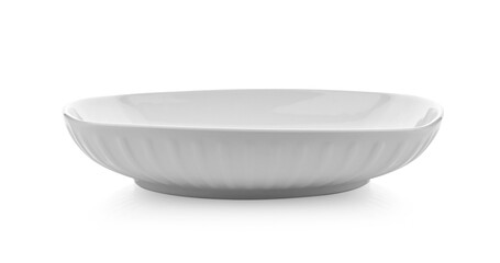 White square ceramic plate on white background.