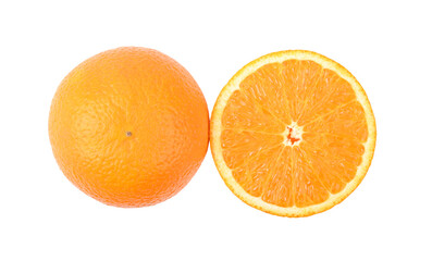 whole and half of orange on white background