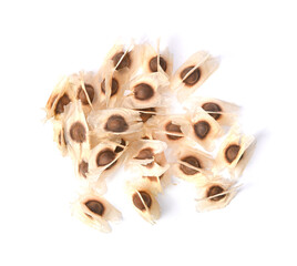 Obraz na płótnie Canvas Moringa Oleifera seed dried from Moringa tree white background.