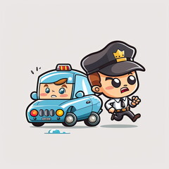 Obraz premium Police chasing criminals, cute character cartoon, building background, vector, clip art, Made by AI,Artificial intelligence