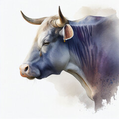 cow head , animal, watercolor illustration isolated on white background, generative ai.