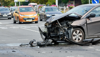car crash accident. collision in city street - 571796758