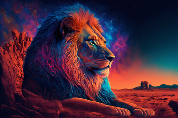 Colorful Lion and Abstract Gradient Background: A Bright and Vivid Display Generated by AI