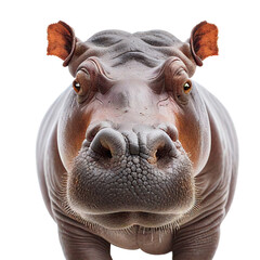 hippo face shot isolated on transparent background cutout