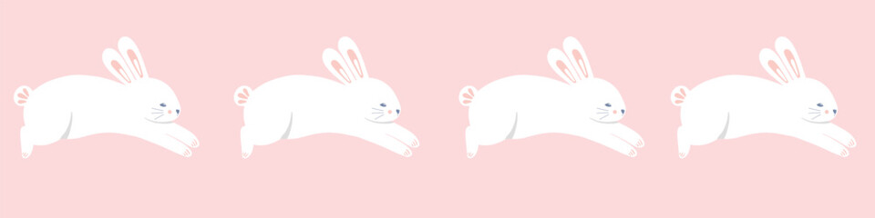 Easter rabbit pattern background border, cute vector seamless repeat banner design of spring bunnies. 