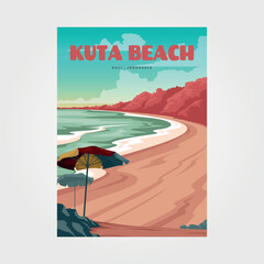 kuta beach bali travel poster vector illustration design
