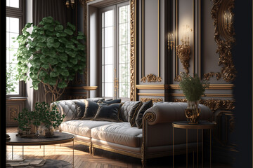 Living room royal place. Generative AI