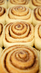 Freshly baked cinnamon rolls or Cinnabon close up