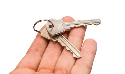 Real estate concept. Two keys on a palm. png transparent