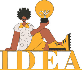 Attractive man holding a light bulb. Idea theme.