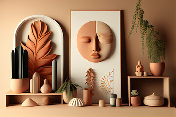 Colourful Simple Organic Shapes in Earth tones that represent mindful living Generative AI Illustration