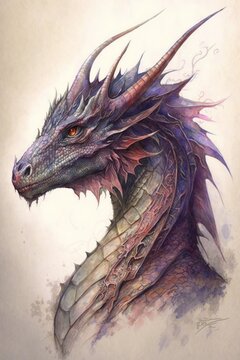 Ultra-Detailed dragon Drawing with Subtle Watercolor Accents Generative AI