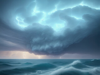 Fototapeta na wymiar Ocean wave in the ocean during storm. Generative AI