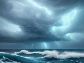 Ocean wave in the ocean during storm. Generative AI