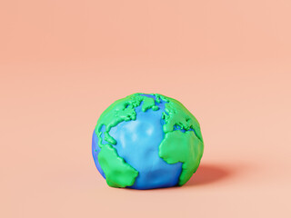 Clay Earth planet on pink background