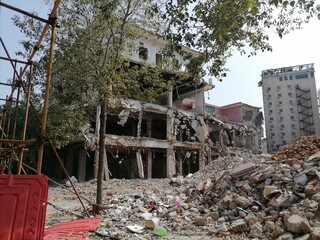 Landscape of building demolition site