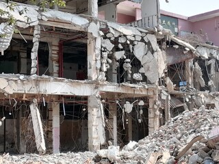 Landscape of building demolition site