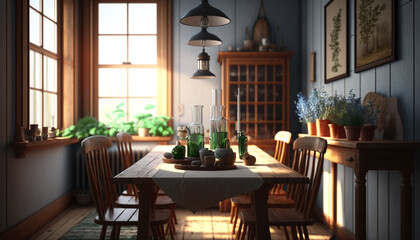 Fototapeta na wymiar Wood dining room. Generative AI
