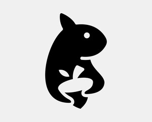 Squirrel Chipmunk Holding Acorn Negative Flat Silhouette Minimal Unique Mascot Vector Logo Design