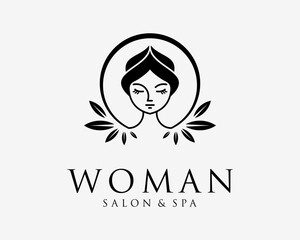 Beauty Woman Relax Spa Salon Facial Skin Care Treatment Natural Elegant Luxury Vector Logo Design
