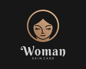 Beauty Woman Face Portrait Skin Care Salon Spa Facial Elegant Gold Classy Luxury Vector Logo Design