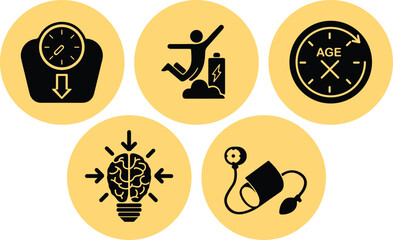 Set of healthy lifestyle round solid fill icons