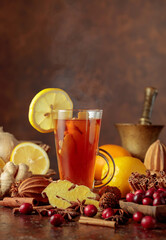 Hot Christmas drink with spices.