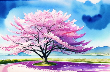 Obraz na płótnie Canvas Cherry Blossoms Pink Flowers Springtime trees. Fantasy Illustration Painting ai generated Watercolor