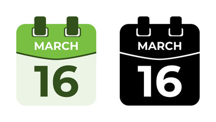 March 16 flat daily spiral calendar icon date vector image in matching color scheme. Suitable and perfect for design material, such as event or reminder. The best editable graphic resources.
