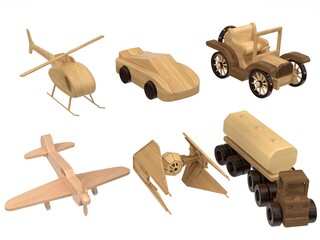 3d render of wooden toys. Wooden toys on a light background. 3d render.