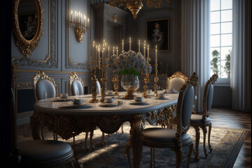 Fototapeta na wymiar Dining room royal place. Generative AI