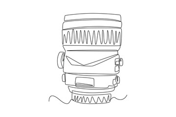 Continuous one line drawing camera lens. Video shooting tools concept. Single line draw design vector graphic illustration.