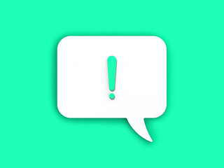 light green exclamation mark on a white message board. Alarm signal in the phone. Danger alert. Message on a light green background. Horizontal image. 3D image. 3D rendering.