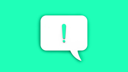 light green exclamation mark on a white message board. Alarm signal in the phone. Danger alert. Message on a light green background. Horizontal image. 3D image. 3D rendering.