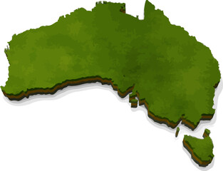 3D map of Australia with realistic brown soil and green land.