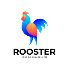Vector logo icon illustration Rooster blue orange colorful style