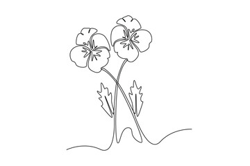Single one line drawing Violet flower. Beautiful flower concept. Continuous line draw design graphic vector illustration.