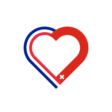 unity concept. heart ribbon icon of france and switzerland flags. transparent png background