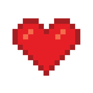 Red pixel heart icon vector isolated. Pixel heart game icon.